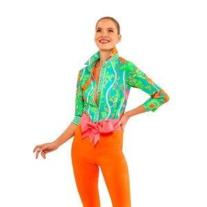 Gretchen Scott Designs Green and Orange Button Down Shirt